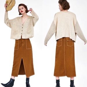 SOLD NWOT Zara Contrasting Top Stitch Midi Skirt